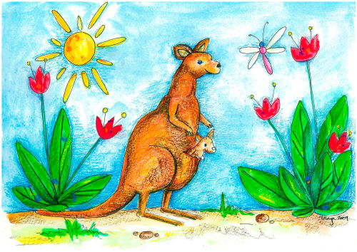 Australian Art - Kangaroo and Joey